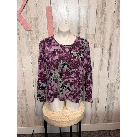 Croft & Barrow XL Purple Floral Long Sleeve Top Soft Cotton Casual Blouse NWT - Picture 4 of 7